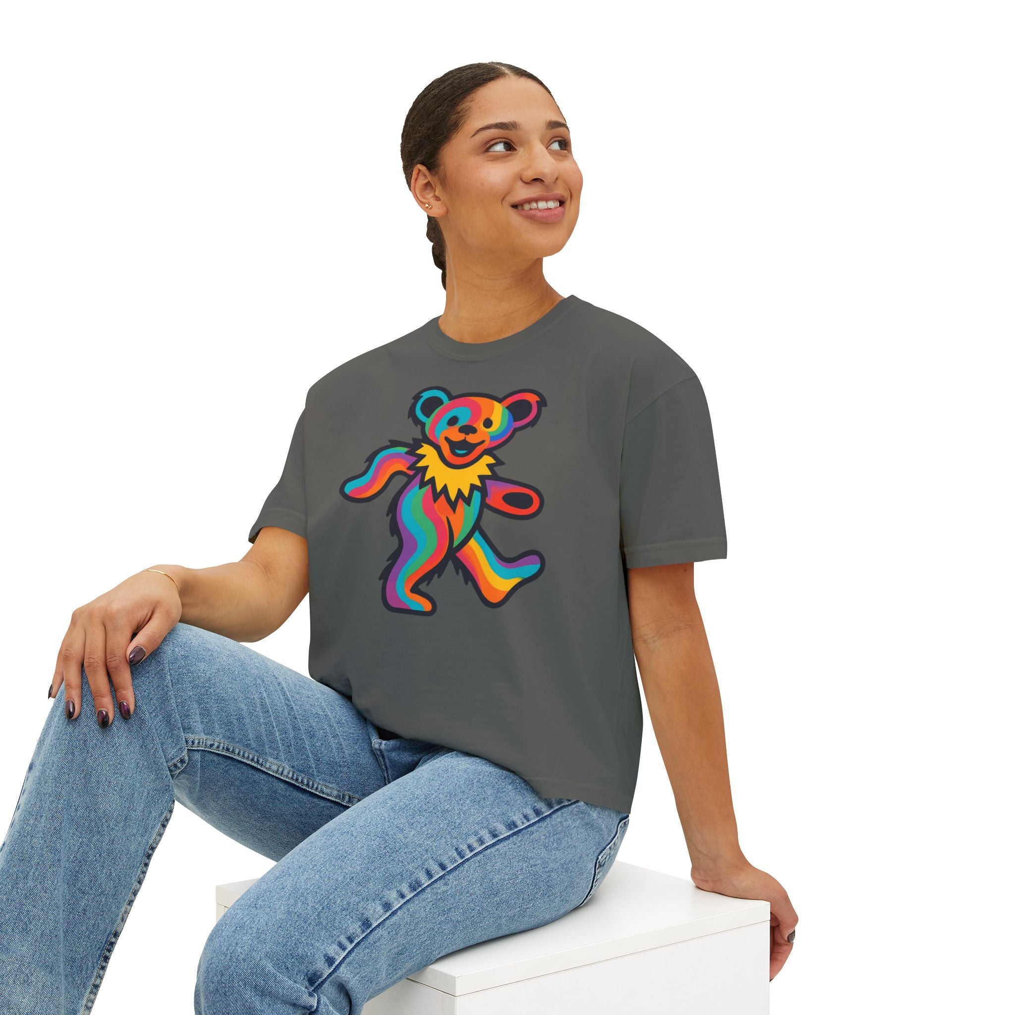 Colorful Dancing Bear shirt | Boxy Tee, Grateful Dead inspired, gift for a deadhead, shirt for a festival, yoga, home