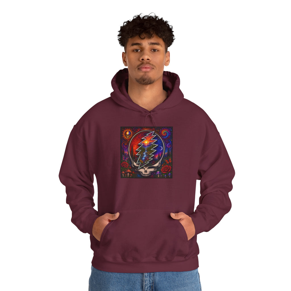 Psychedelic Steal Your Face Skull Hoodie | Grateful Dead Lightning Bolt, Rainbow Cosmic Art
