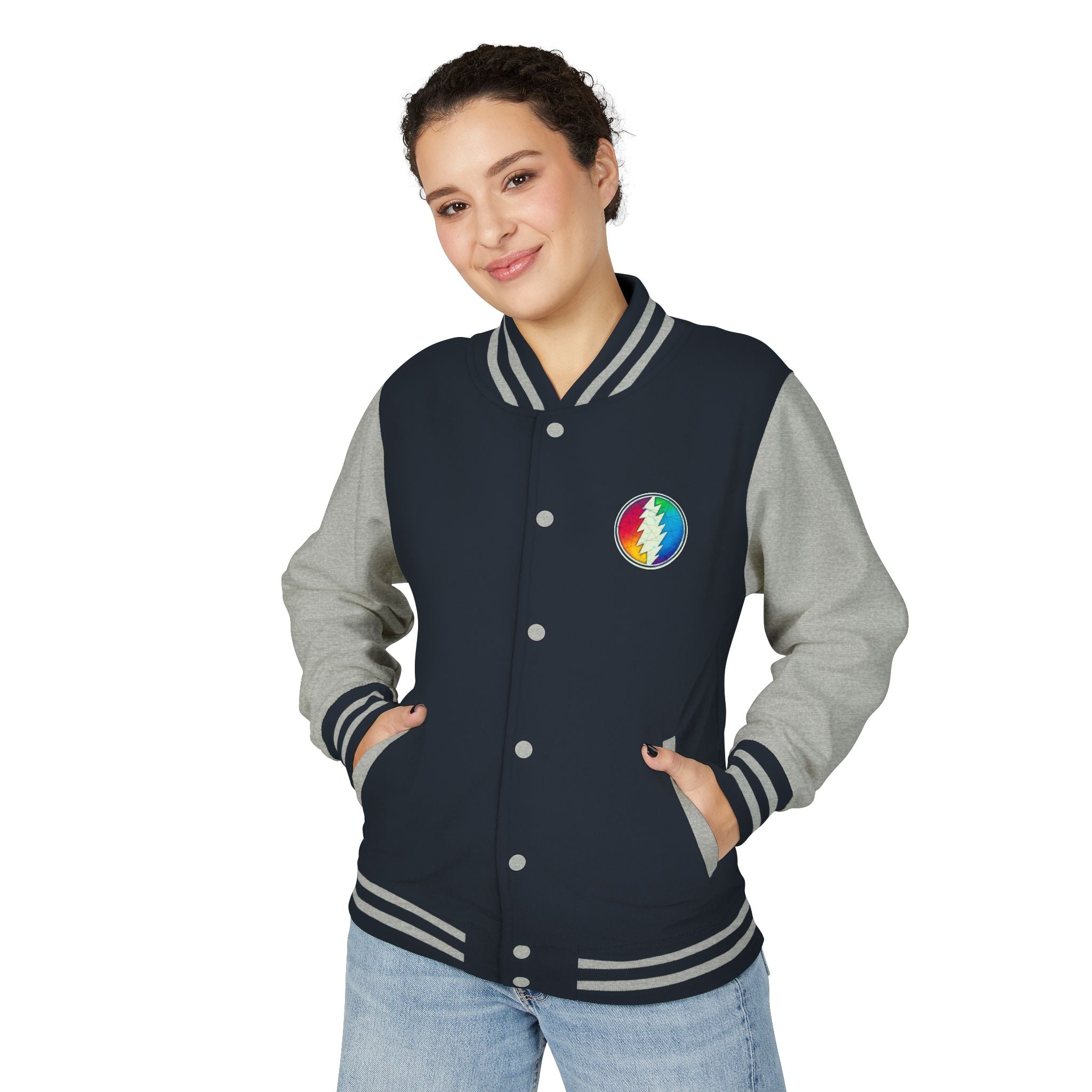 Rainbow Grateful Dead Steal Your Face Letterman Jacket | Varsity Jacket, gift for deadhead unisex