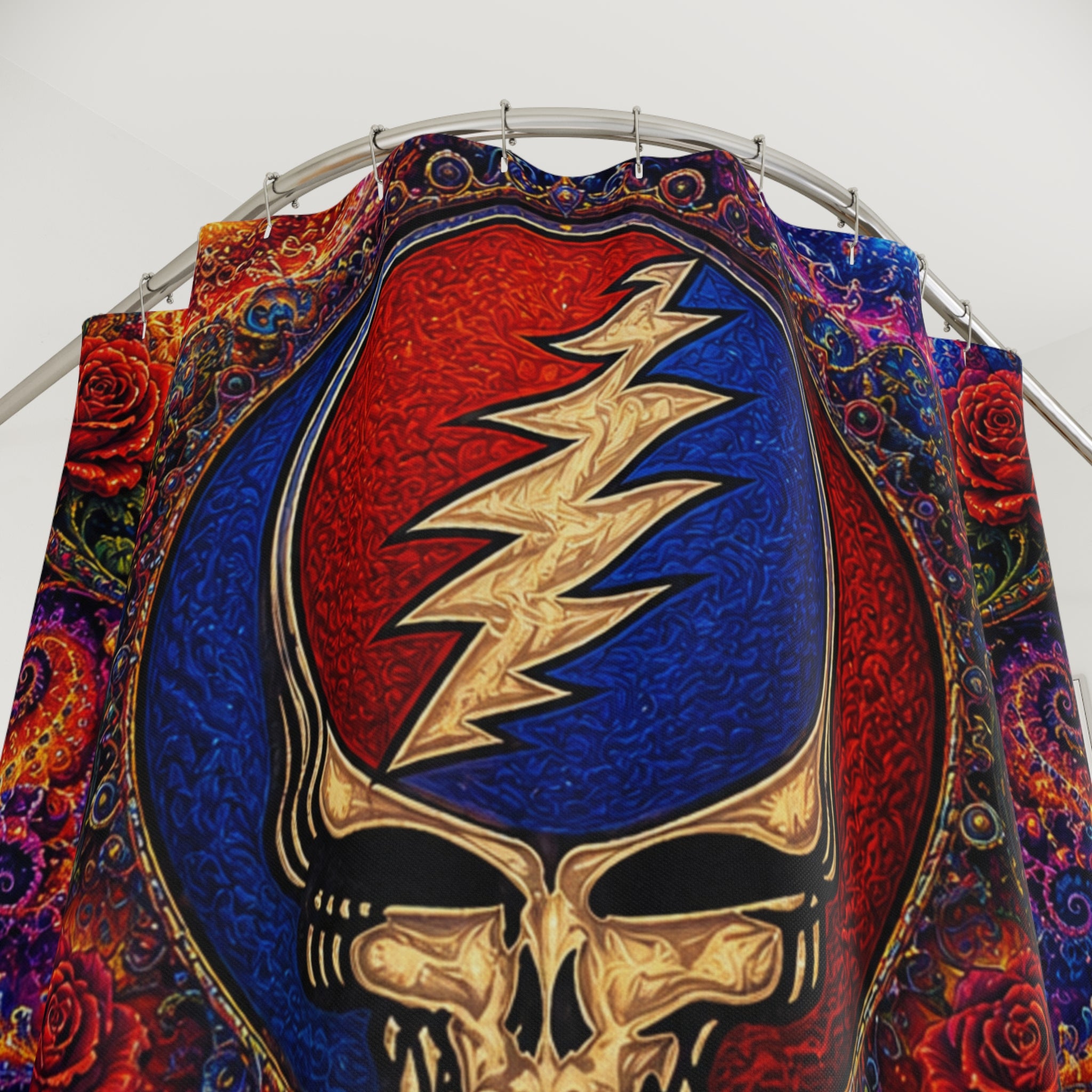Steal Your Face Skull Lightning Shower Curtain | Psychedelic Grateful Dead Bath Decor