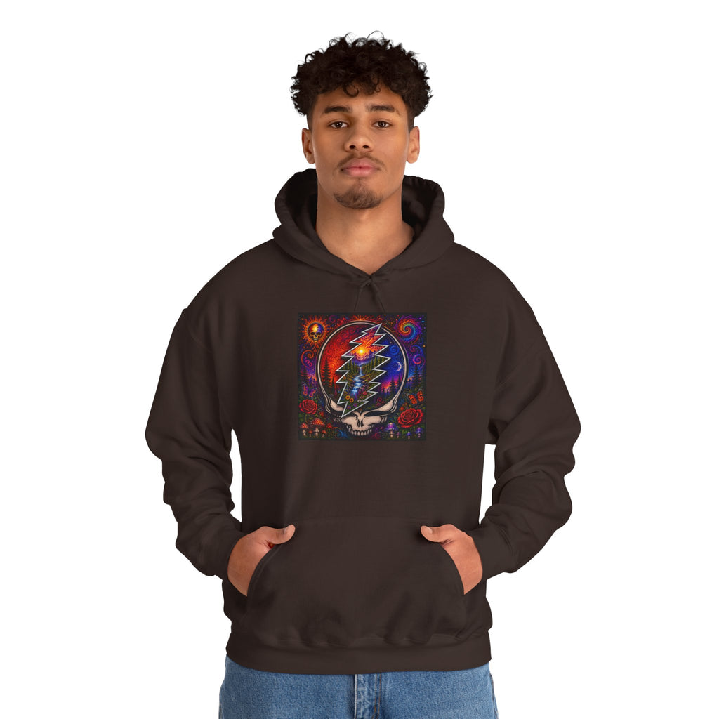 Psychedelic Steal Your Face Skull Hoodie | Grateful Dead Lightning Bolt, Rainbow Cosmic Art