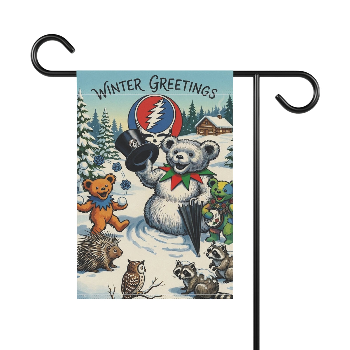 Winter Greetings Bear Holiday Garden & House Banner | Grateful Dead Steal Your Face