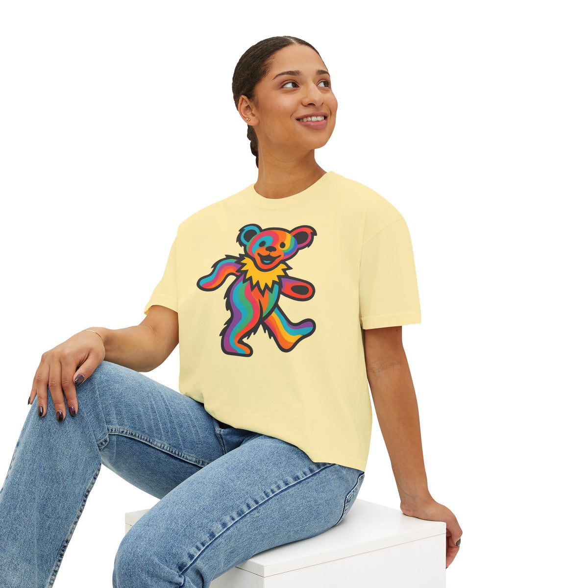 Colorful Dancing Bear shirt | Boxy Tee, Grateful Dead inspired, gift for a deadhead, shirt for a festival, yoga, home