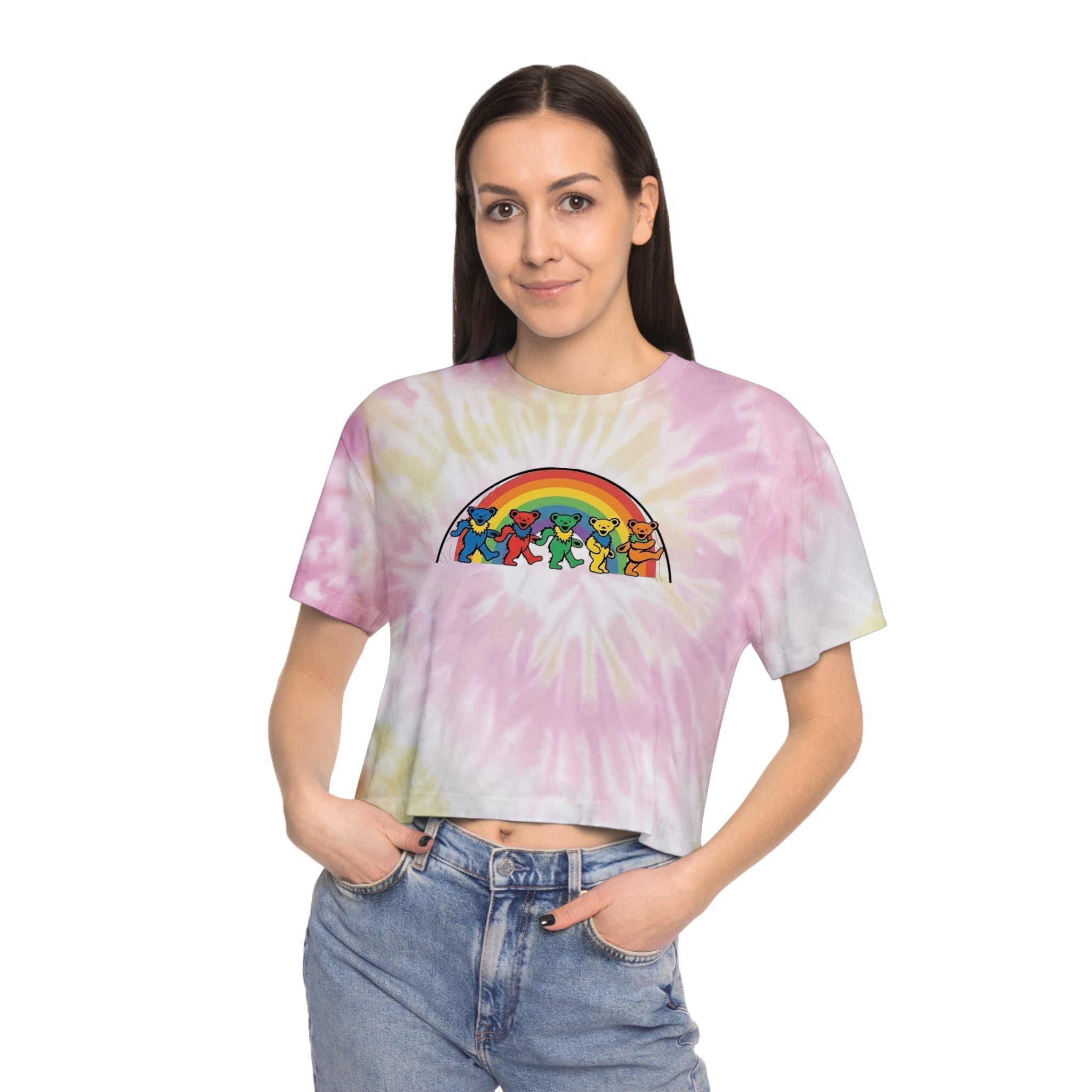 Dancing Bears Rainbow Tee | Tie-Dye Crop Tee, gift for her, deadhead, Grateful Dead inspired