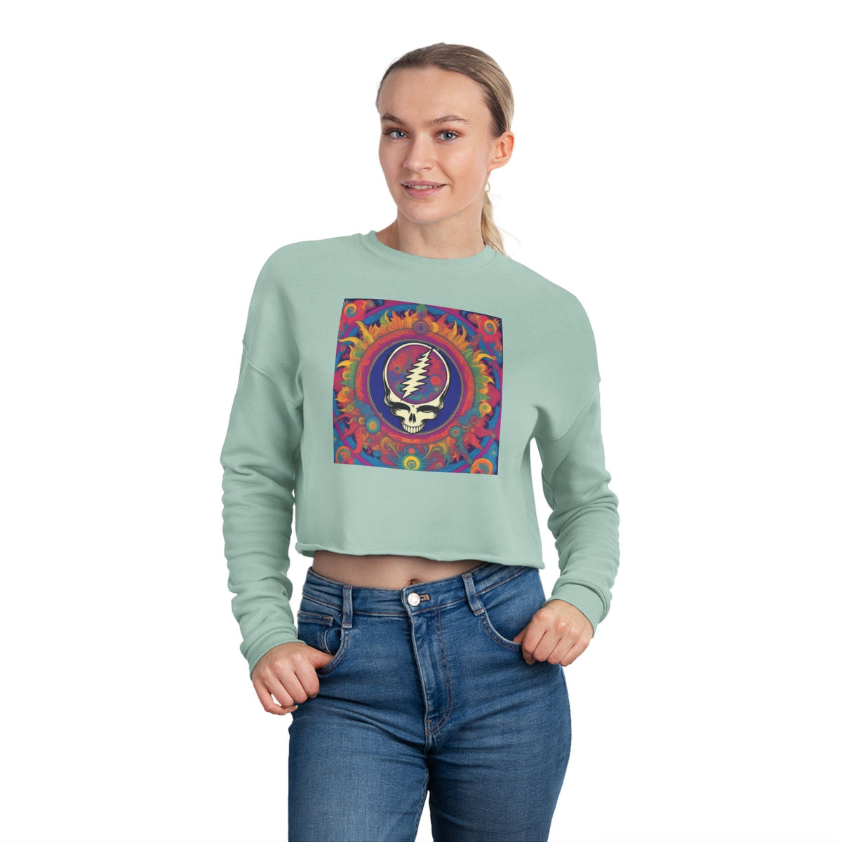Grateful Dead Steal Your Face Cropped Sweatshirt | Psychedelic Tie-Dye Skull