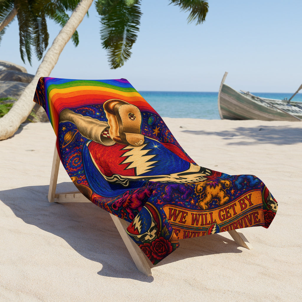 Psychedelic Skull Lightning Bolt Beach Towel | Rainbow Grateful Dead Style