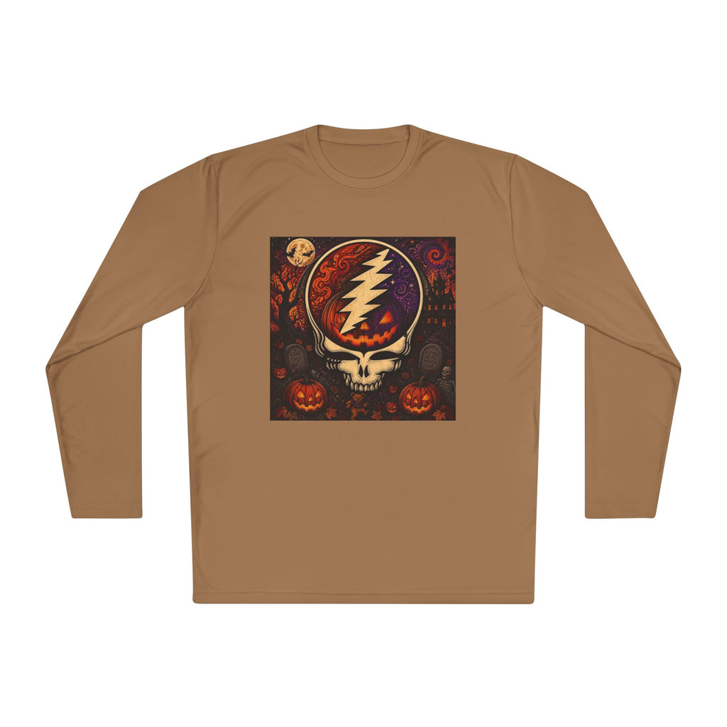 Gift for Deadhead, Grateful Dead Skull with Lightning Bolt Long Sleeve Tee | Halloween Jack-O'-Lanterns