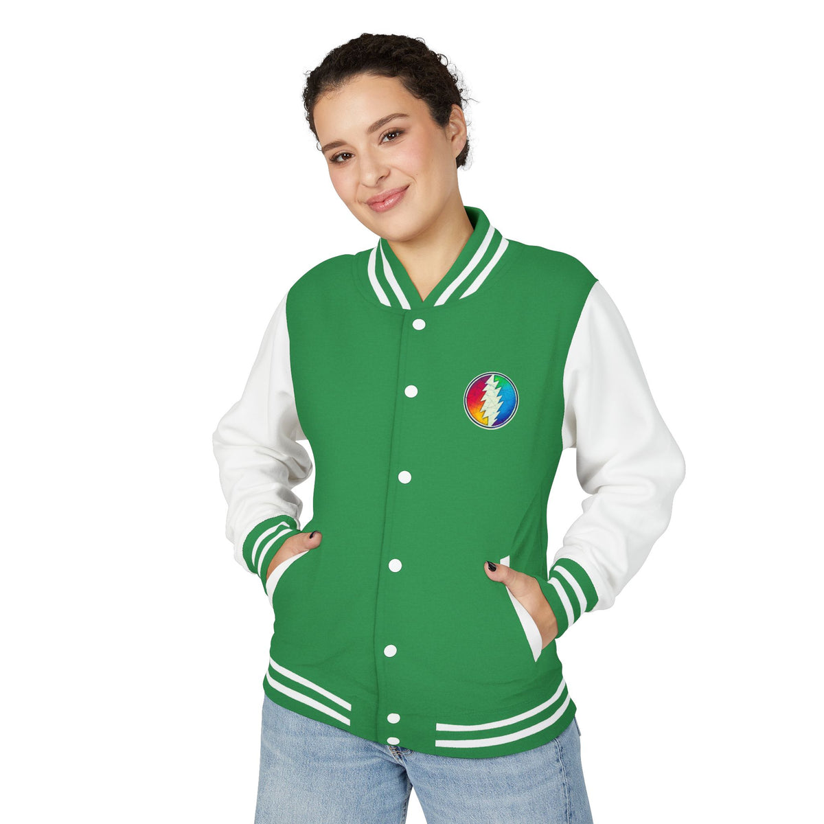 Rainbow Grateful Dead Steal Your Face Letterman Jacket | Varsity Jacket, gift for deadhead unisex