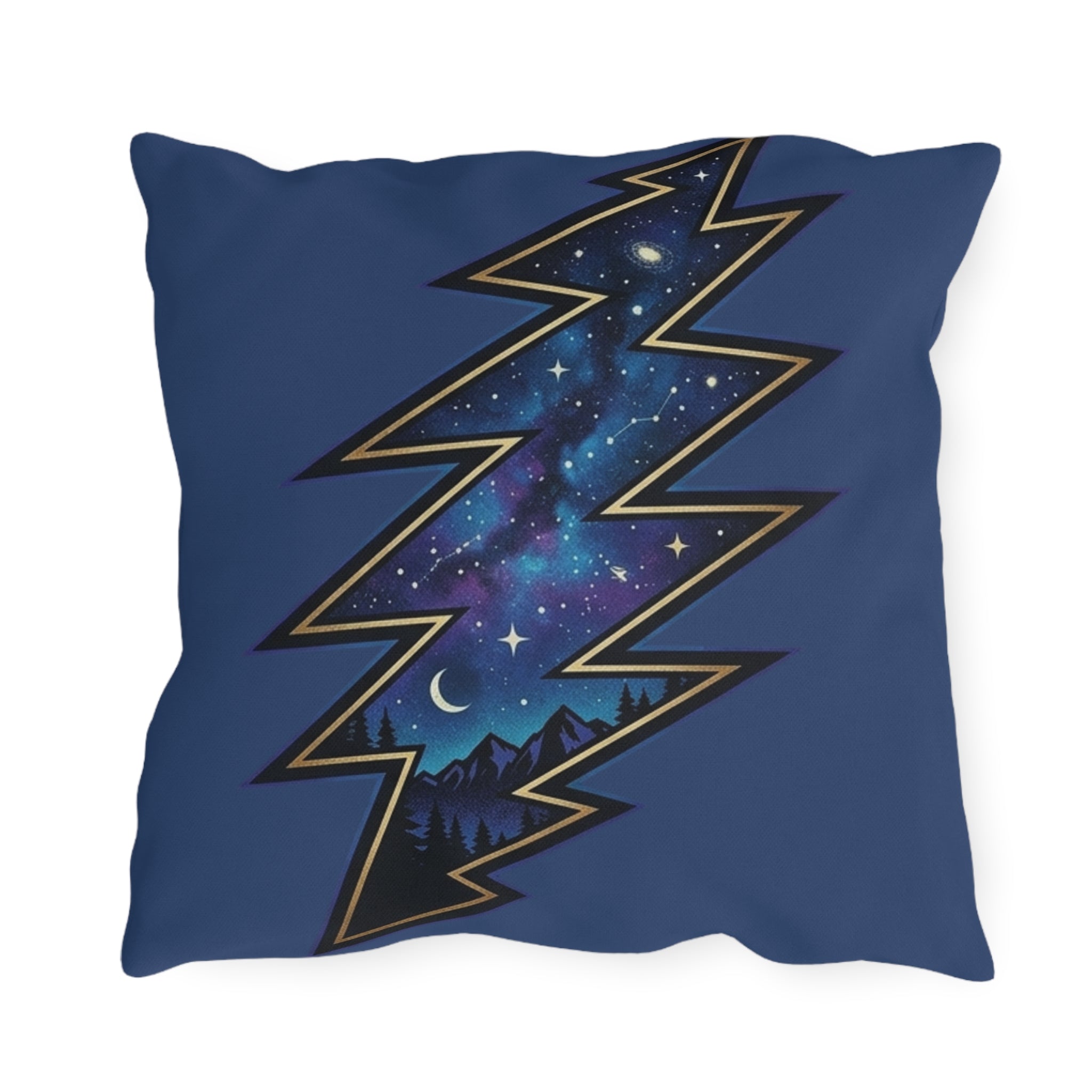 Night Sky Lightning Bolt Outdoor Pillow | Grateful vDead Galaxy Throw Pillow