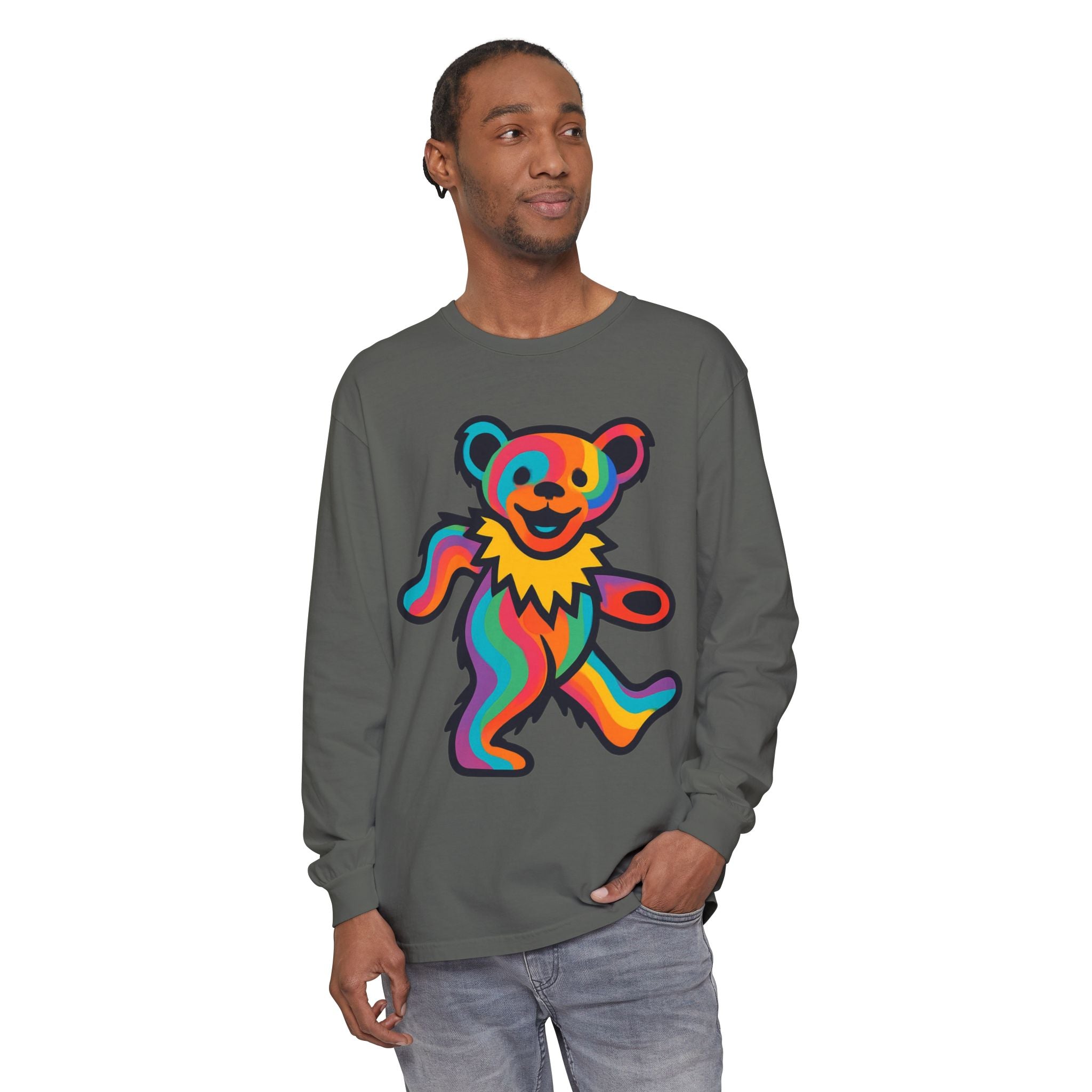 Rainbow Dancing Bear Long Sleeve Shirt | Psychedelic Grateful Dead Style, gift for a deadhead