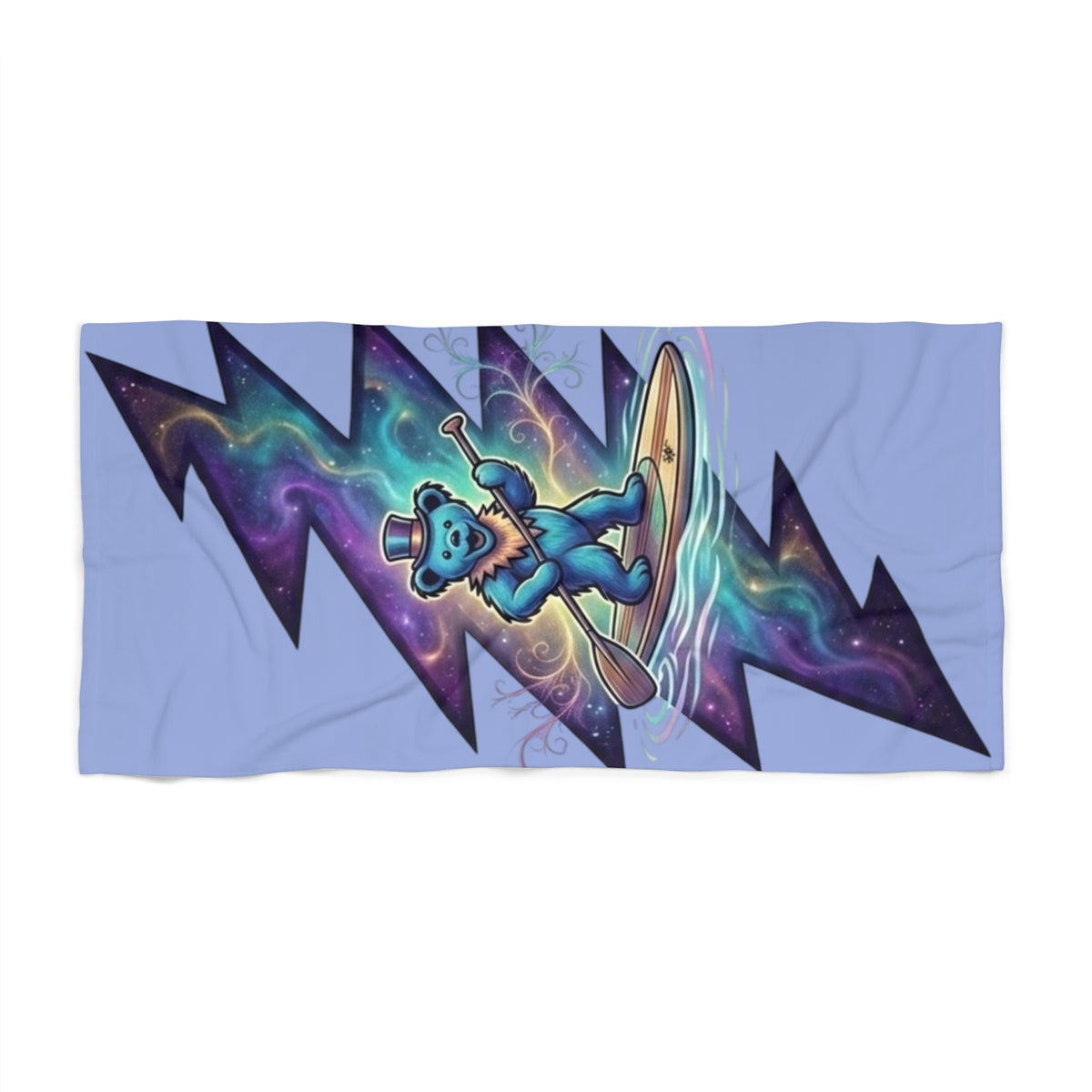 Surfing Bear Lightning Bolt Beach Towel | Cosmic Grateful Dead Inspired