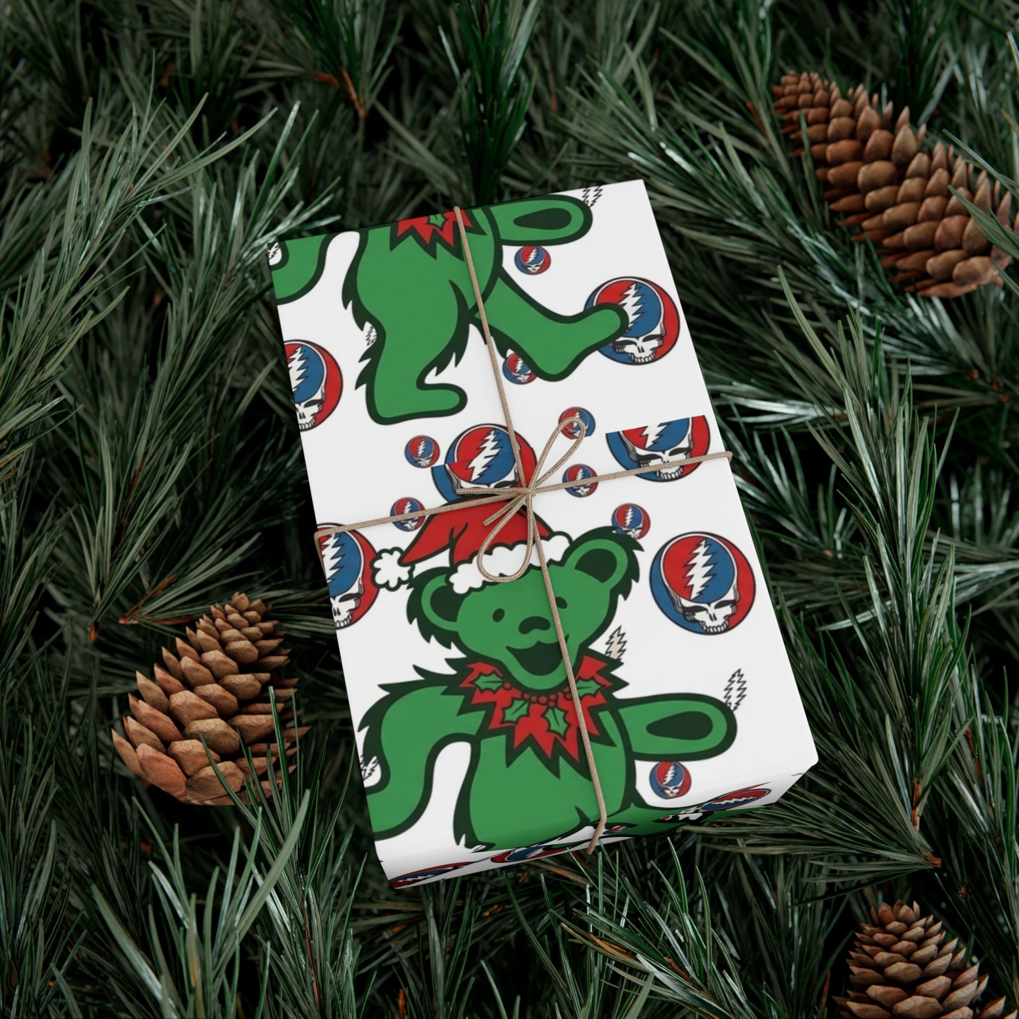 Dancing Bear Santa hat Gift Wrap Paper | Grateful Dead holiday wrapping paper