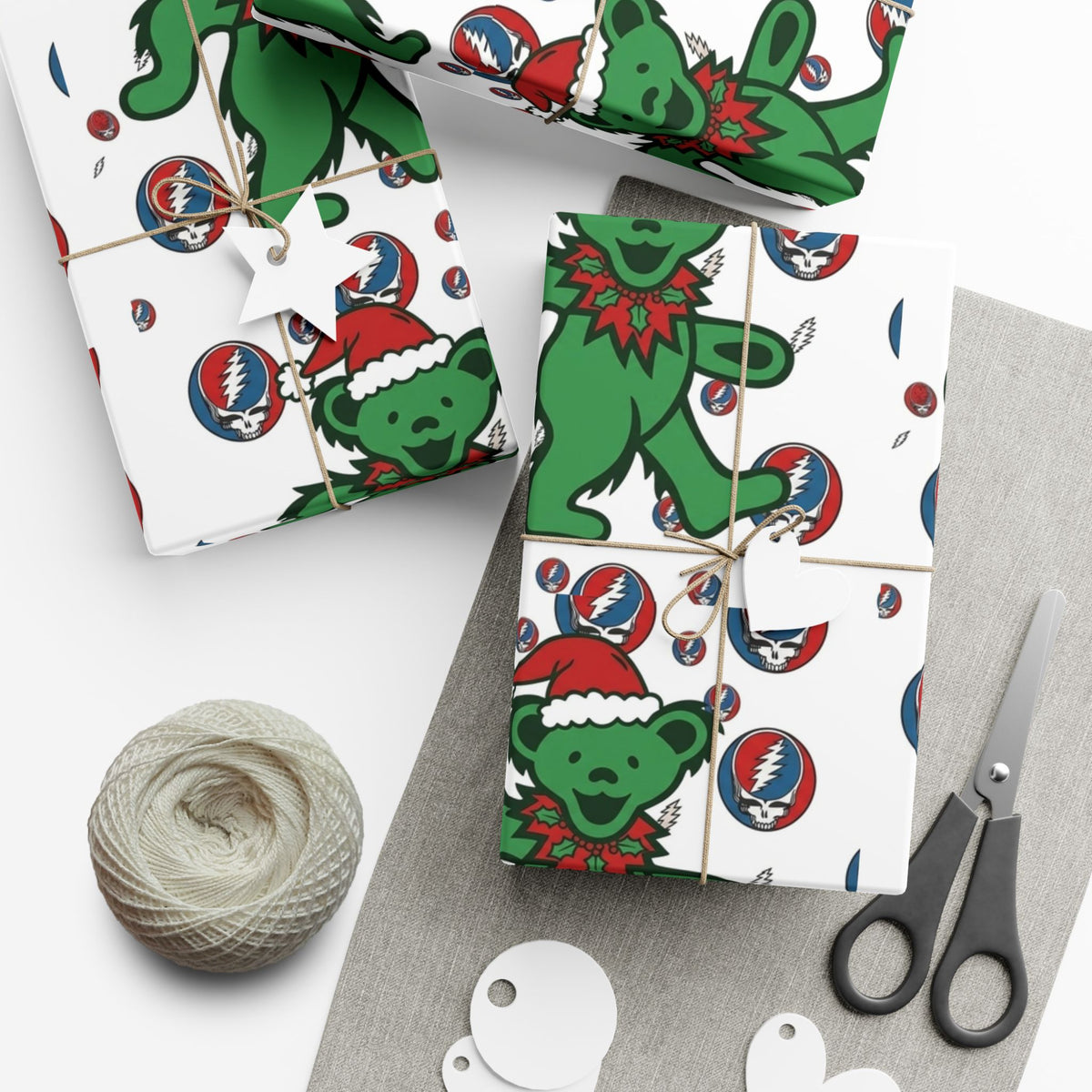 Dancing Bear Santa hat Gift Wrap Paper | Grateful Dead holiday wrapping paper