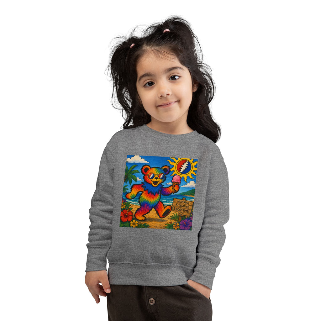 Dancing Tie-Dye Bear Toddler Sweatshirt | Surfboard Beach Grateful Dead Vibe