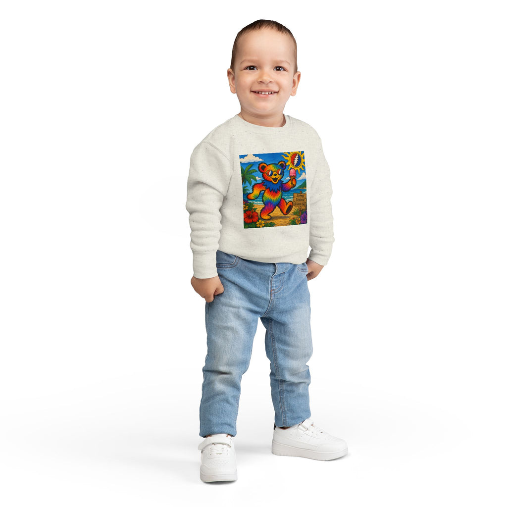 Dancing Tie-Dye Bear Toddler Sweatshirt | Surfboard Beach Grateful Dead Vibe