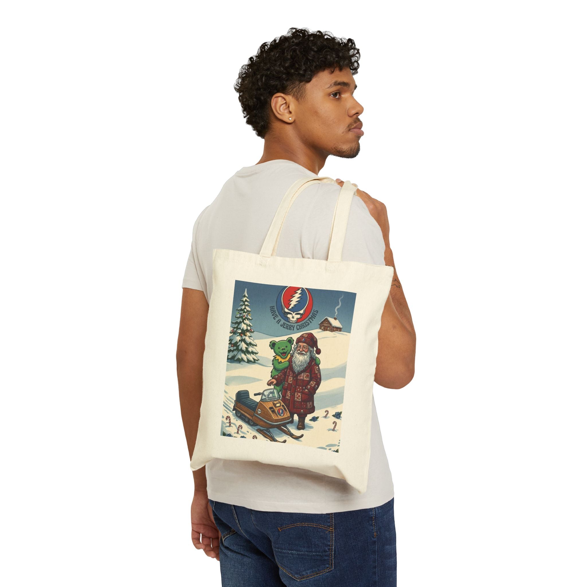 Grateful Dead Santa Snowmobile Tote | Holiday Vintage Band Art, gift for deadhead