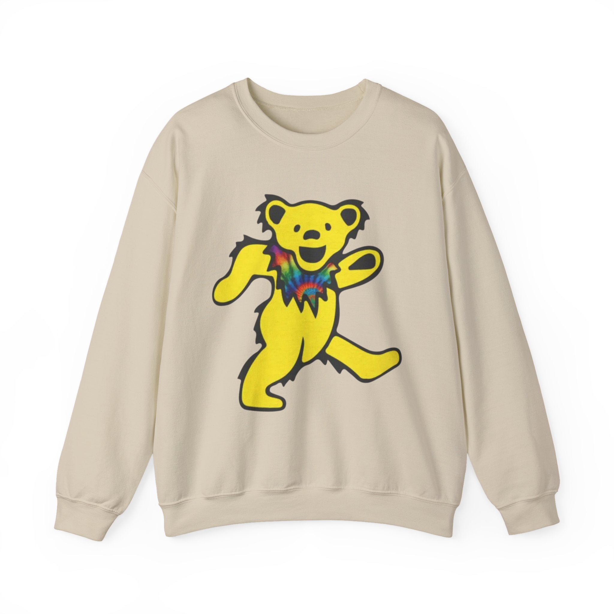 Grateful Dead Dancing Yellow Bear graphic Sweatshirt | Psychedelic Tie-Dye Collar