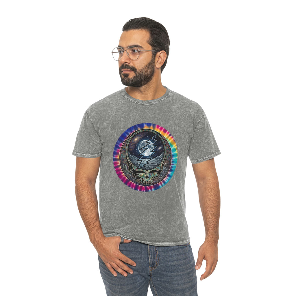 Grateful Dead Standing on the Moon, Steal Your Face Skull Lightning Tie Dye T-Shirt | Mineral Wash, gift for a deadhead