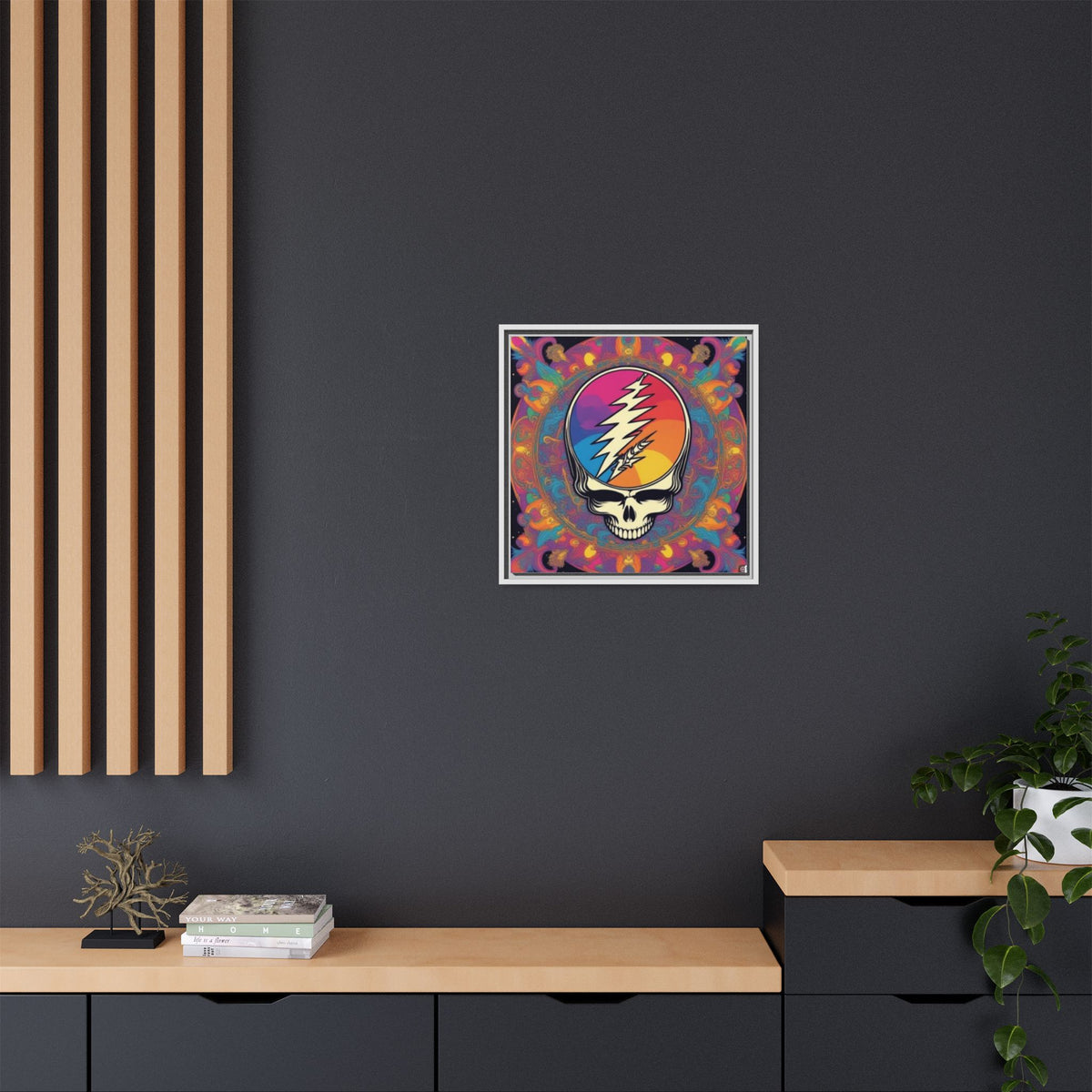Psychedelic Lightning Skull Matte Canvas Framed | Grateful Dead Wall Art