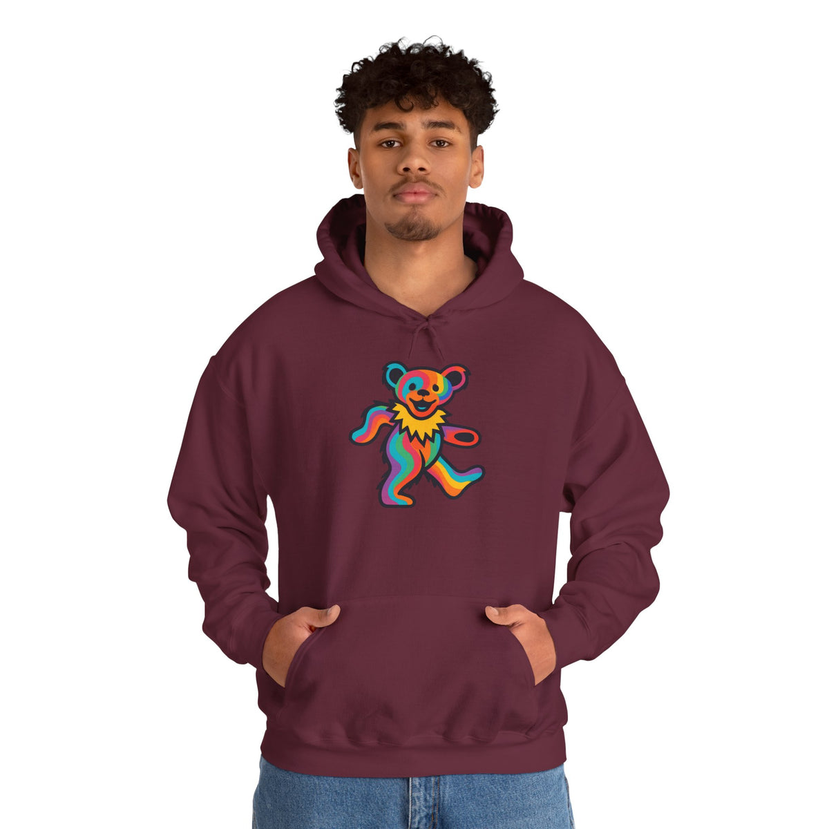 Rainbow Dancing Bear Hoodie | Psychedelic Grateful Dead Inspired, gift for deadhead, unisex, softstyle hoodie