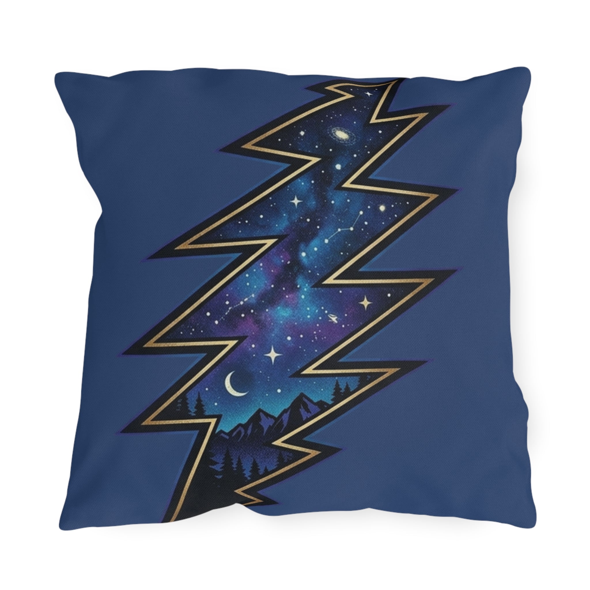 Night Sky Lightning Bolt Outdoor Pillow | Grateful vDead Galaxy Throw Pillow