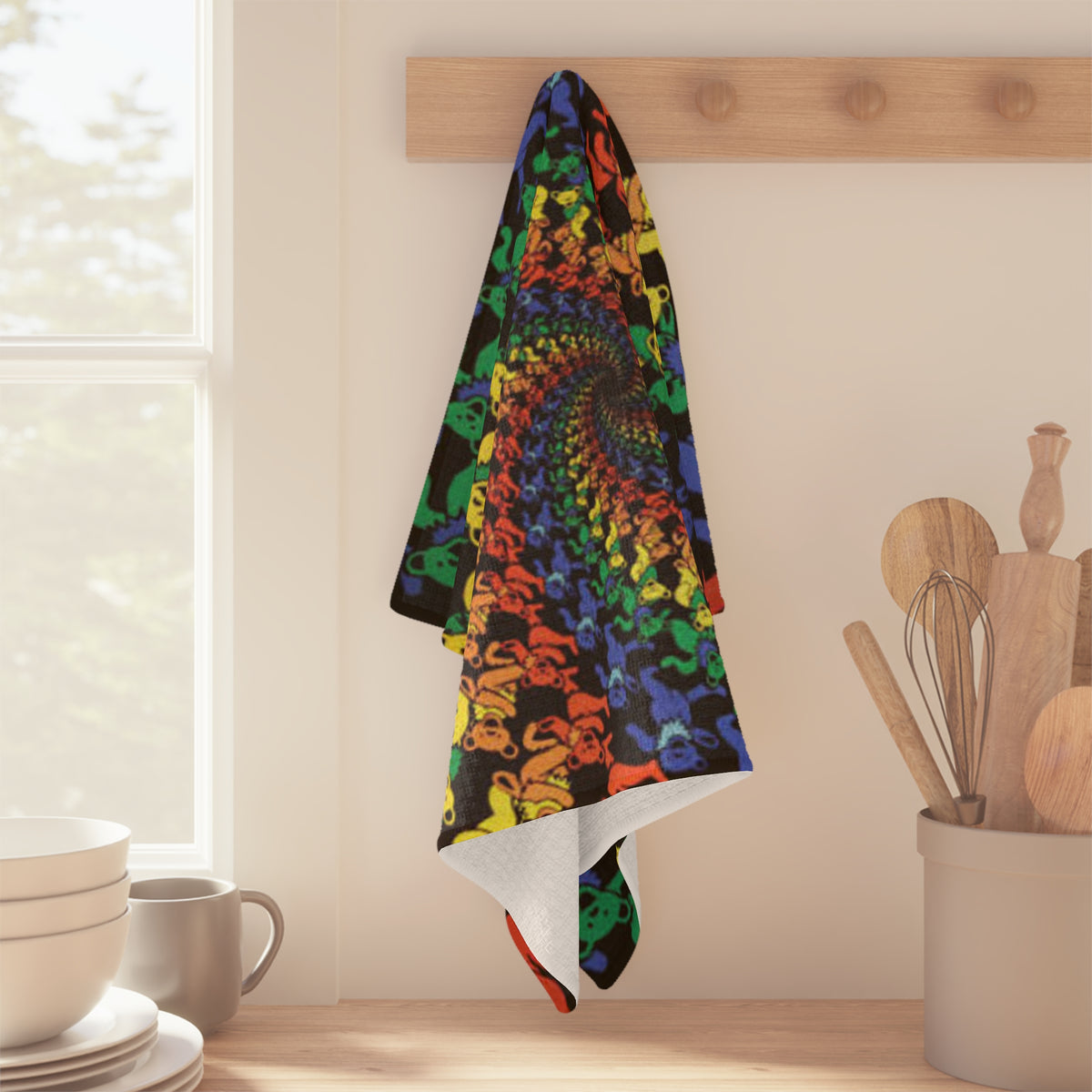 Grateful Dead Bear Rainbow Dancing Bears Spiral Microfiber Tea Towel | Psychedelic Kitchen Linen, gift for her , gift for deadhead