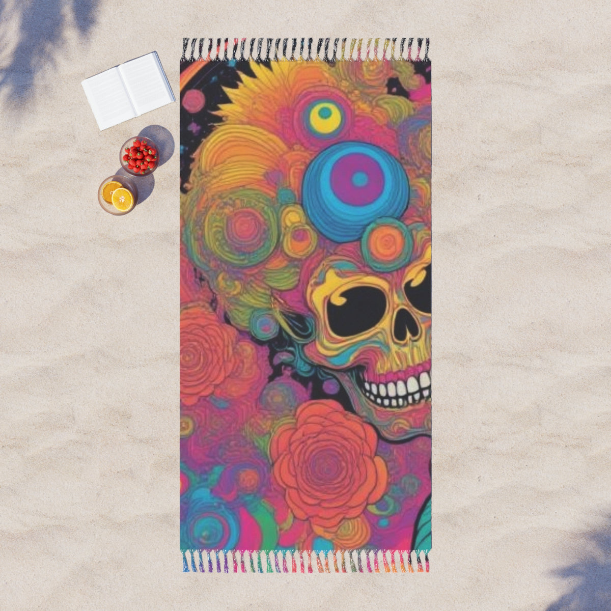 Psychedelic  Skull Beach Towel | Boho Floral Cotton Throw