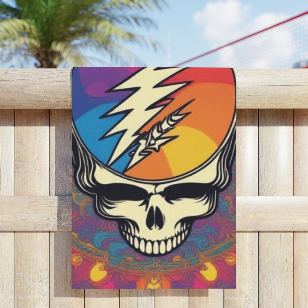 Psychedelic Steal Your Face Skull Beach Towel | Rainbow Lightning Bolt
