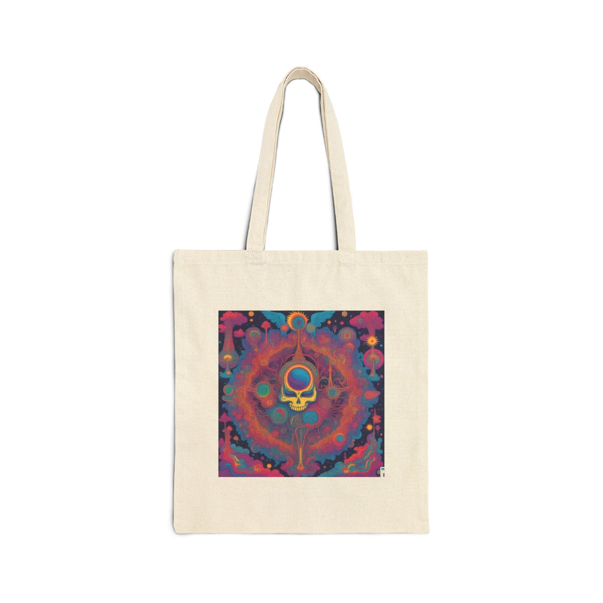 Psychedelic Skull Key Tote Bag | Colorful Mandala Art, Cotton Canvas