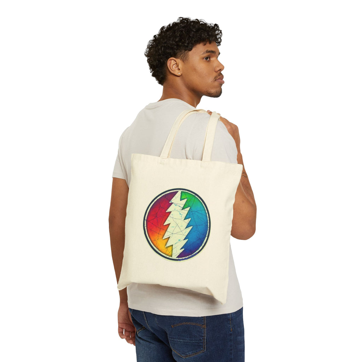 Rainbow Steal Your Face Tote Bag | Grateful Dead Lightning Bolt Canvas