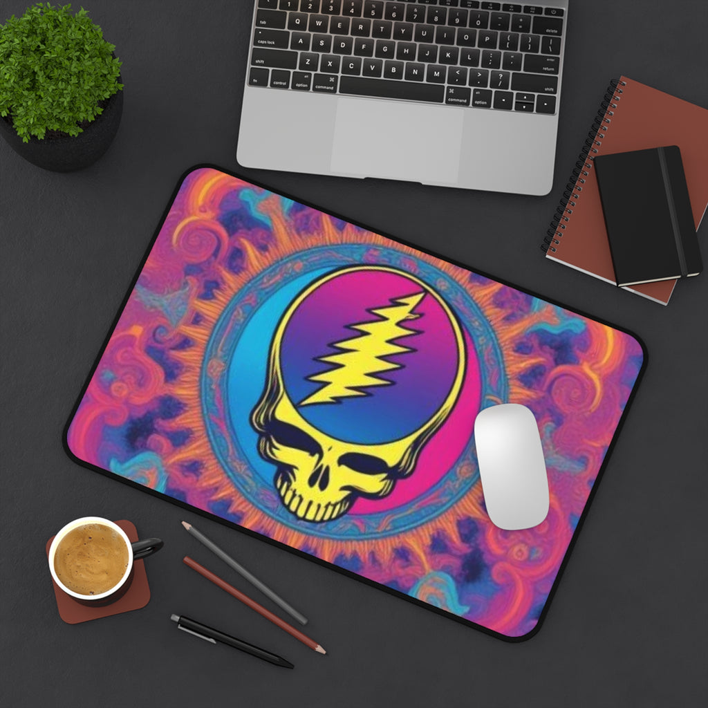 Psychedelic Lightning Skull Desk Mat | Colorful Grateful Dead Inspired