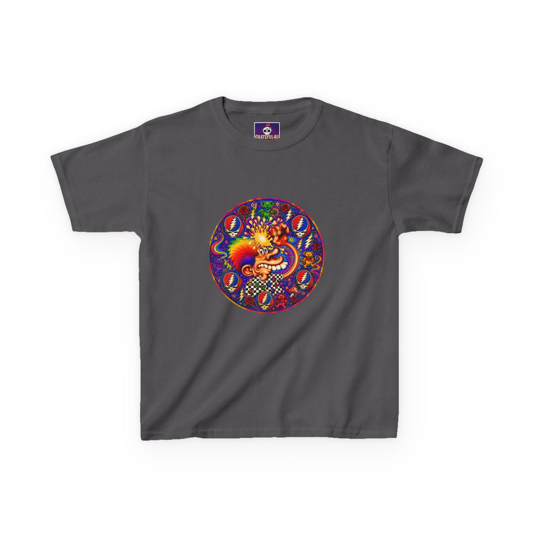 Psychedelic Grateful dead ice cream manKids T-Shirt | Colorful Mandala Circle Design