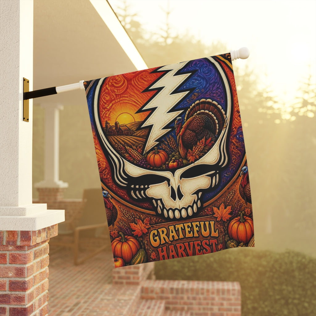 Grateful Harvest skull lightning Garden Flag | House Banner, Autumn Pumpkin Decor, Grateful Dead inspired