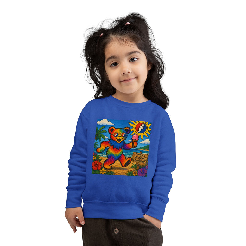 Dancing Tie-Dye Bear Toddler Sweatshirt | Surfboard Beach Grateful Dead Vibe