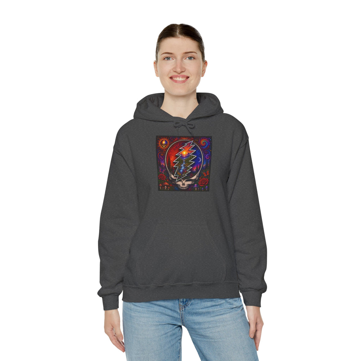 Psychedelic Steal Your Face Skull Hoodie | Grateful Dead Lightning Bolt, Rainbow Cosmic Art