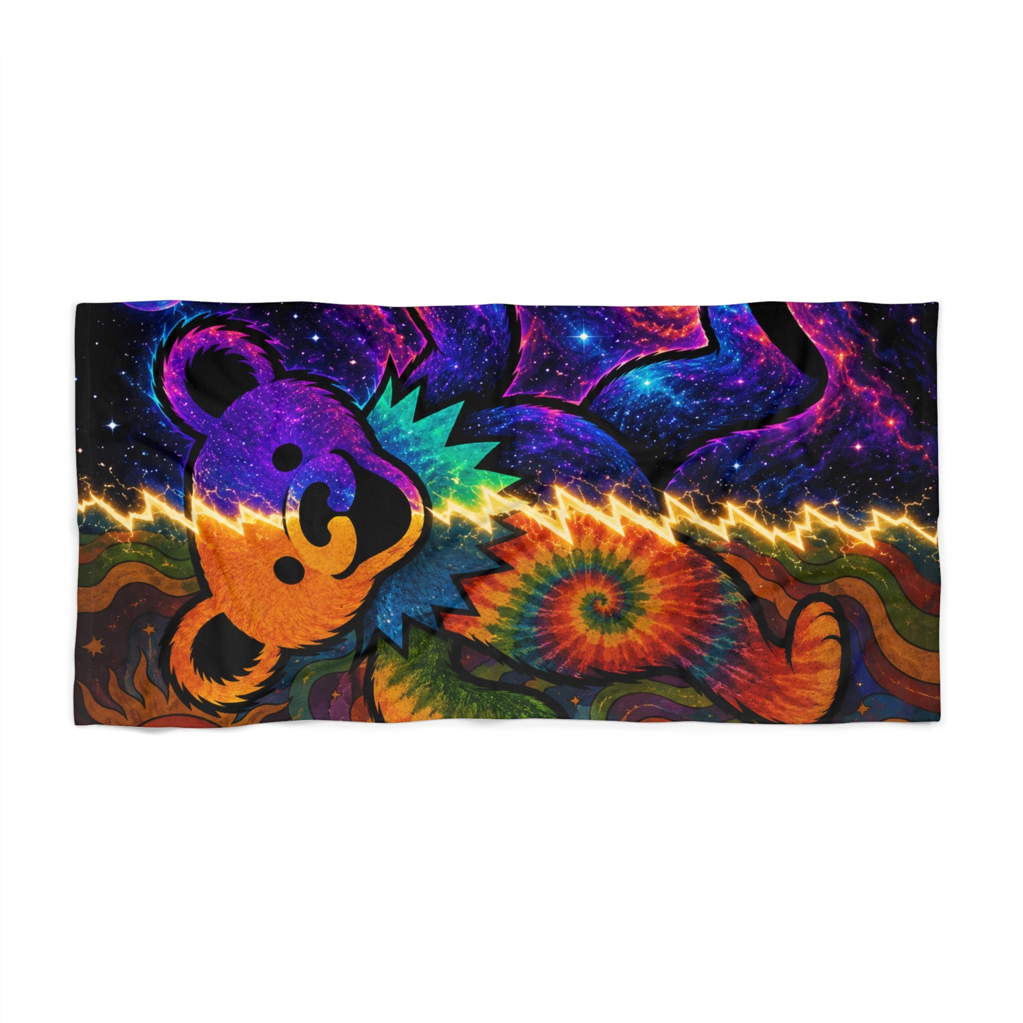 Psychedelic Tie-Dye Dancing Bear Beach Towel | Colorful Grateful Dead Inspired, gift for a deadhead