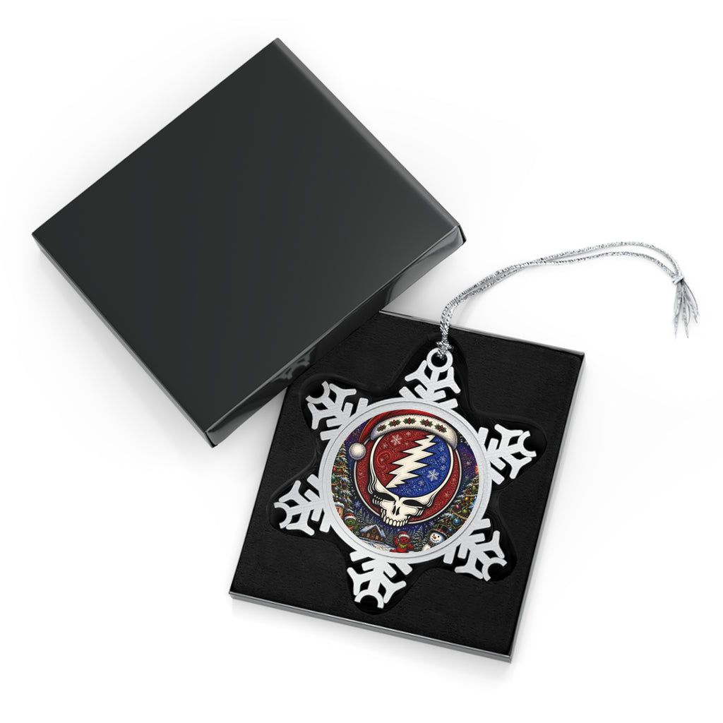 Steal Your Face Skull Snowflake Ornament | Pewter Music Band Holiday Decor, grateful dead, gift for deadhead