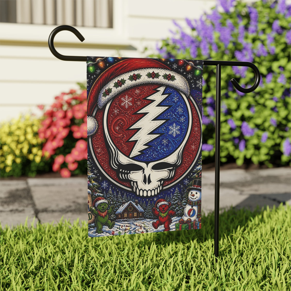 Steal Your Face Santa Skull Garden Flag | House Banner, Holiday Grateful Dead Décor
