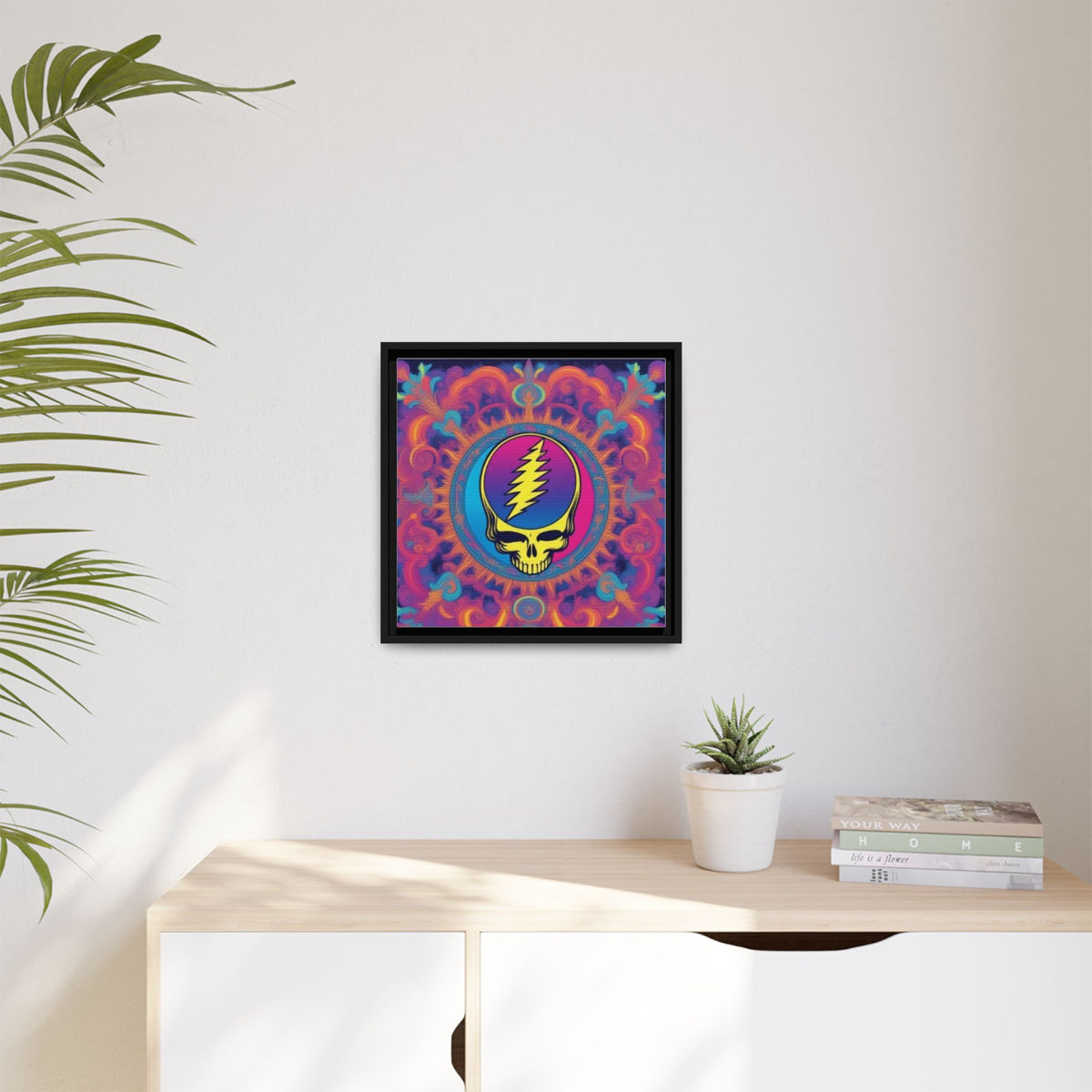Psychedelic Steal Your Face Skull Matte Canvas Framed | Colorful Mandala Wall Art