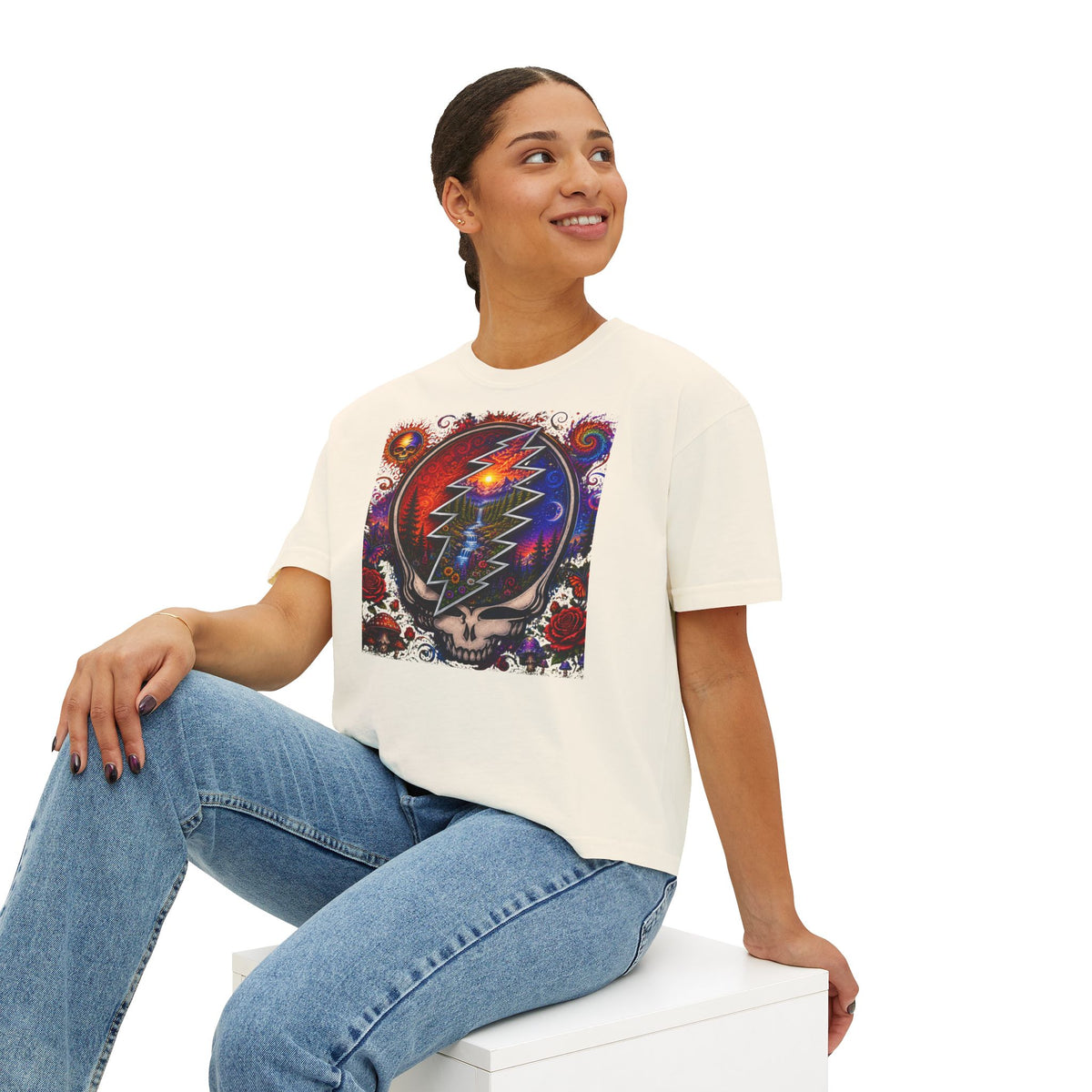 Grateful Dead Steal Your Face Lightning Skull Tee | Boxy Crop Shirt