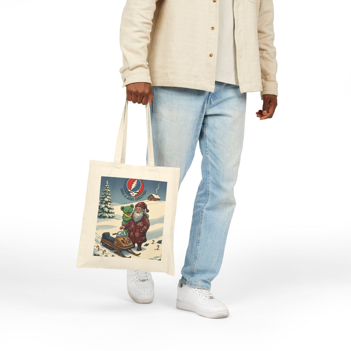 Grateful Dead Santa Snowmobile Tote | Holiday Vintage Band Art, gift for deadhead