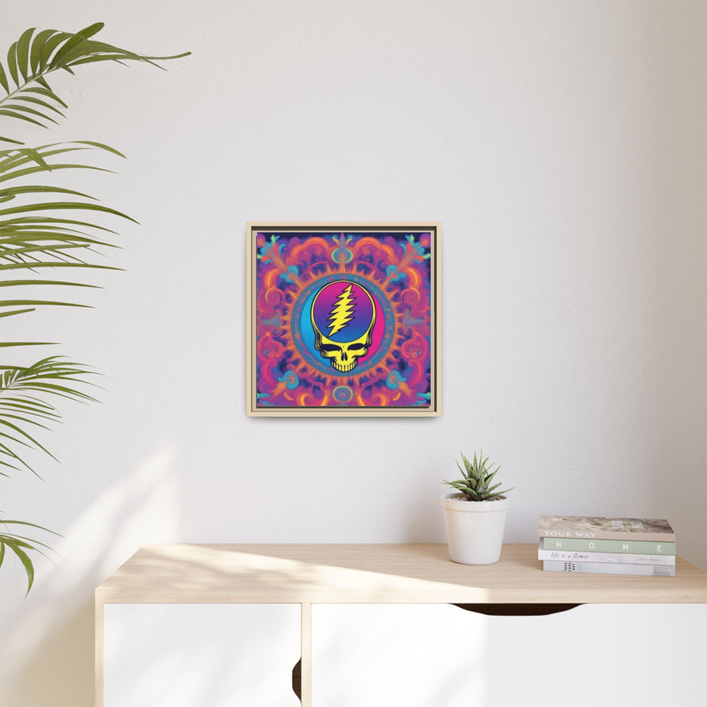 Psychedelic Steal Your Face Skull Matte Canvas Framed | Colorful Mandala Wall Art