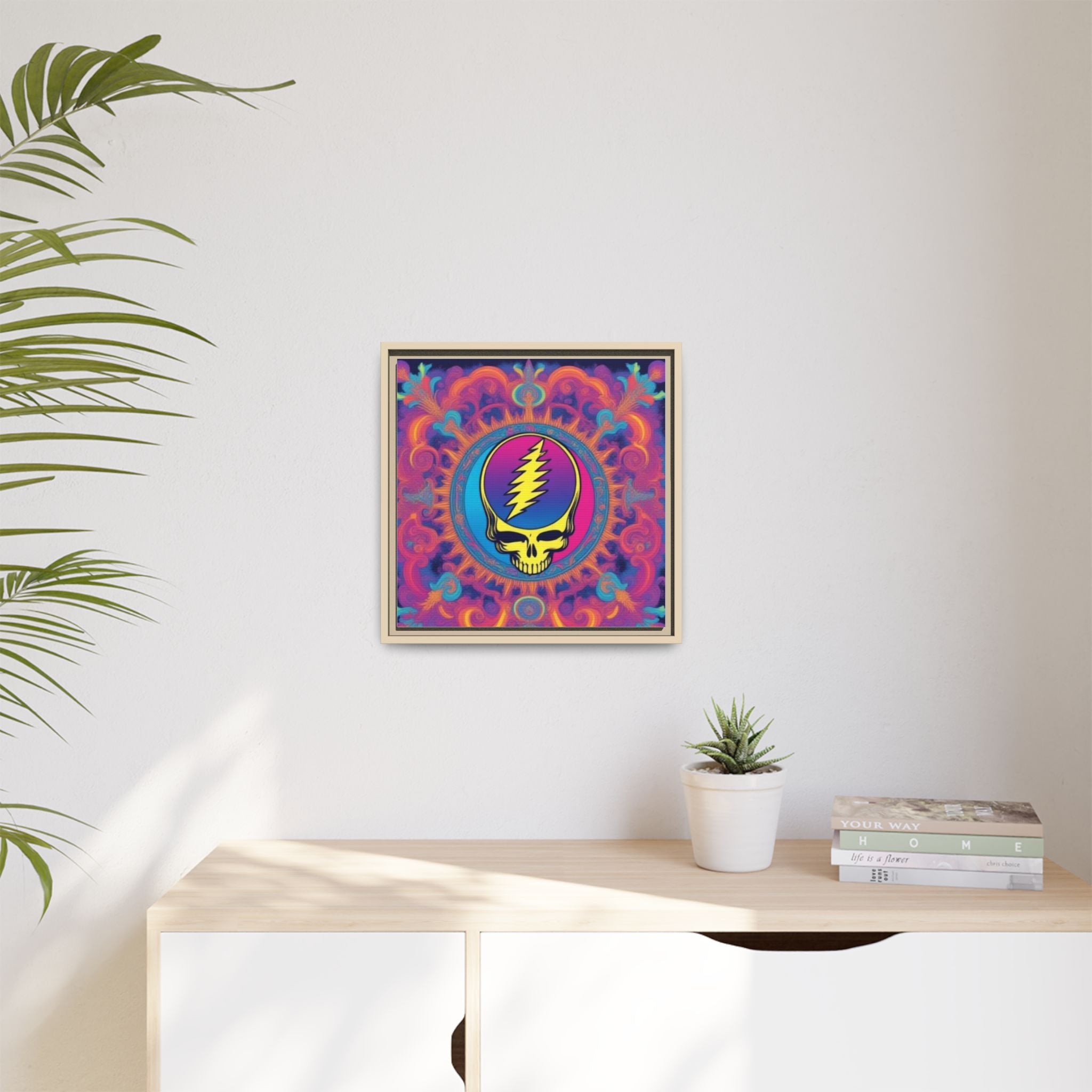 Psychedelic Steal Your Face Skull Matte Canvas Framed | Colorful Mandala Wall Art