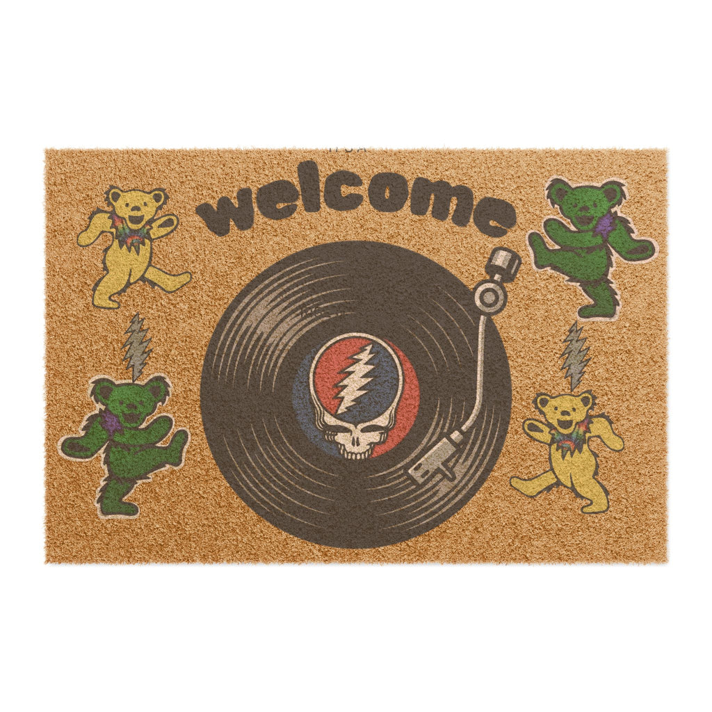 Grateful Dead Dancing Bears Welcome Doormat | Vinyl Record Skull Design