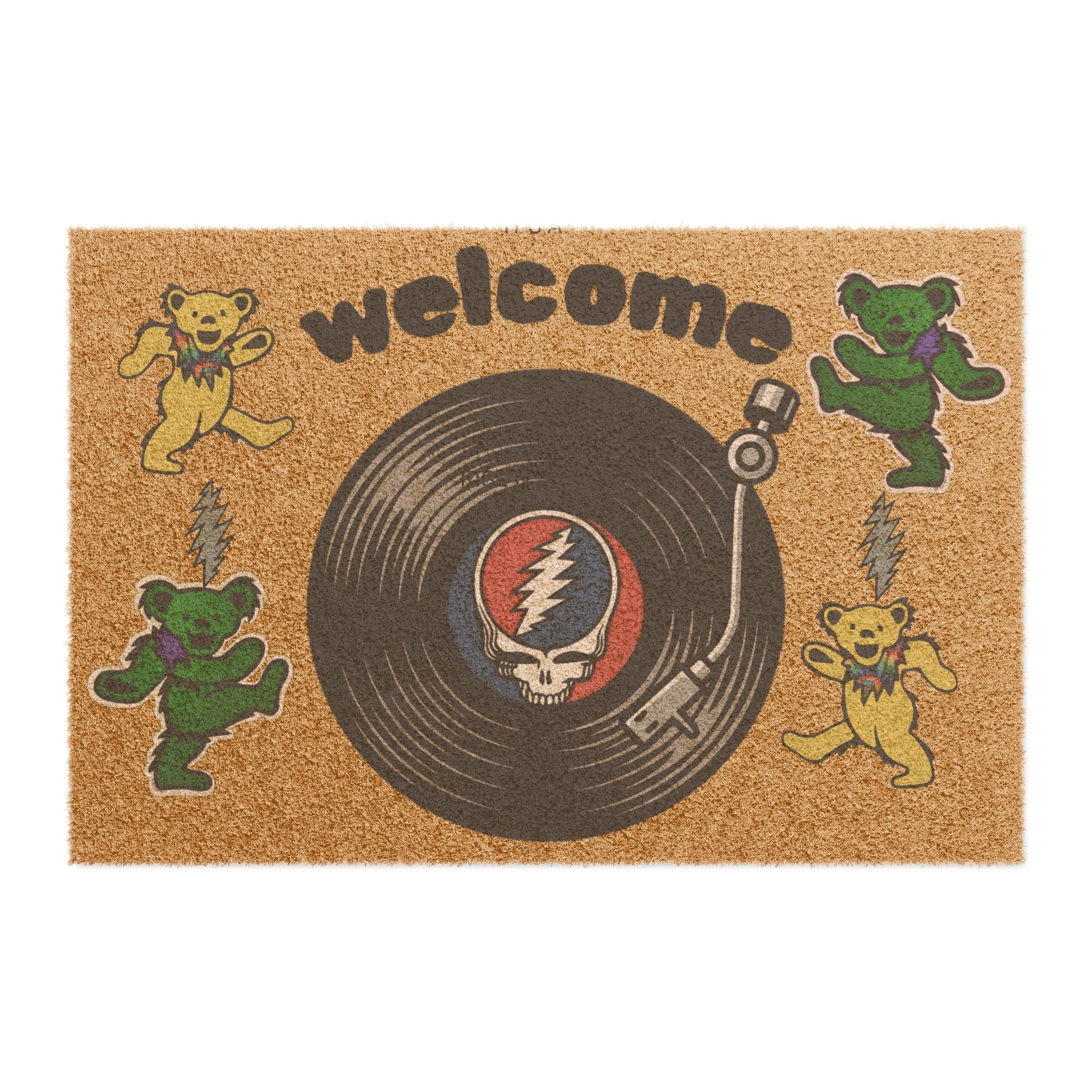 Grateful Dead Dancing Bears Welcome Doormat | Vinyl Record Skull Design
