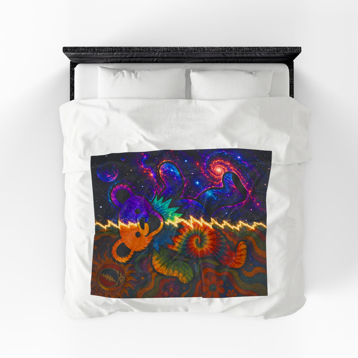 Tie Dye Cosmic Dancing Bear Blanket | Psychedelic Grateful Dead Style Throw