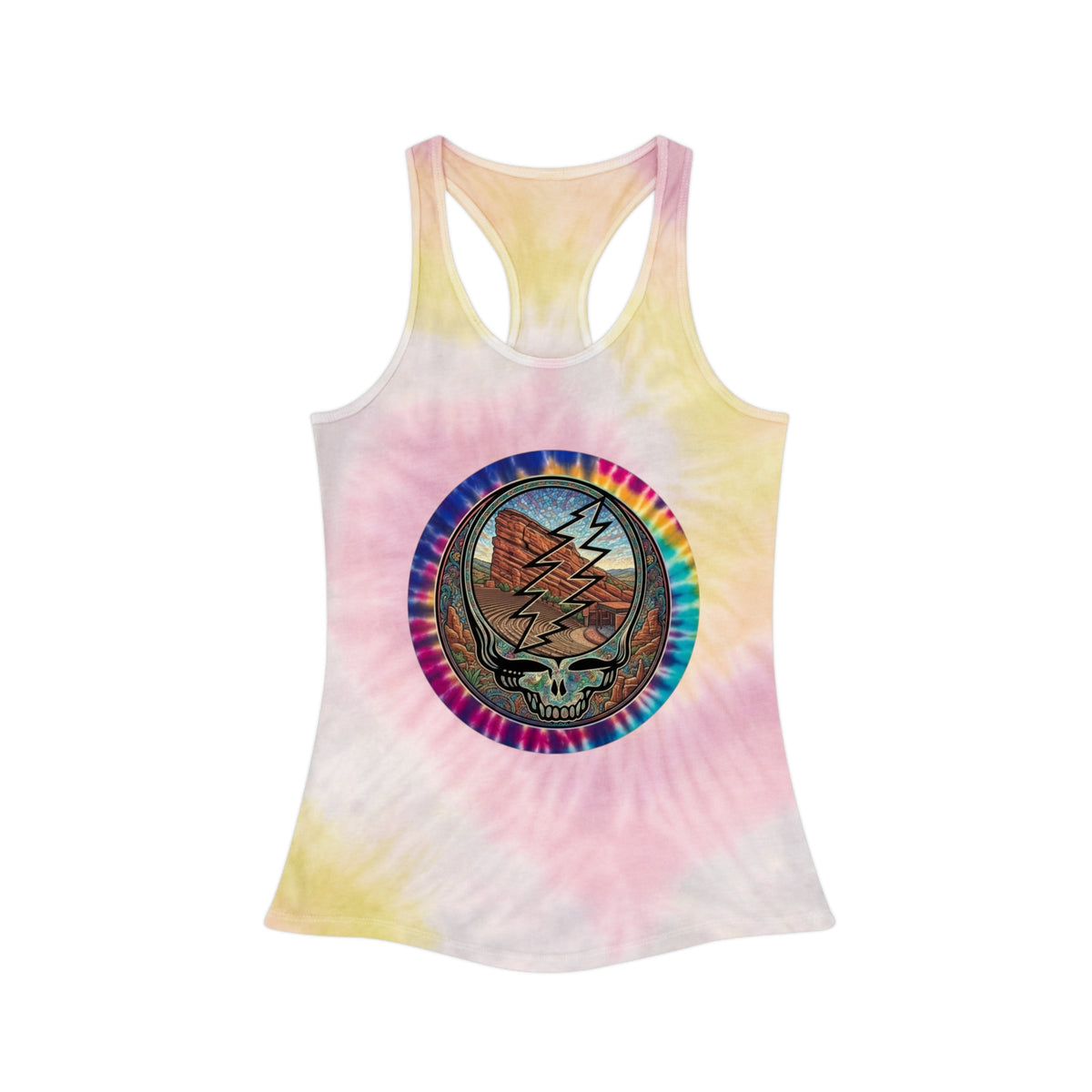 Steal Your Face Tie Dye Racerback Tank Top | Pastel Grateful Dead, gift for deadhead, red rocks amphitheater