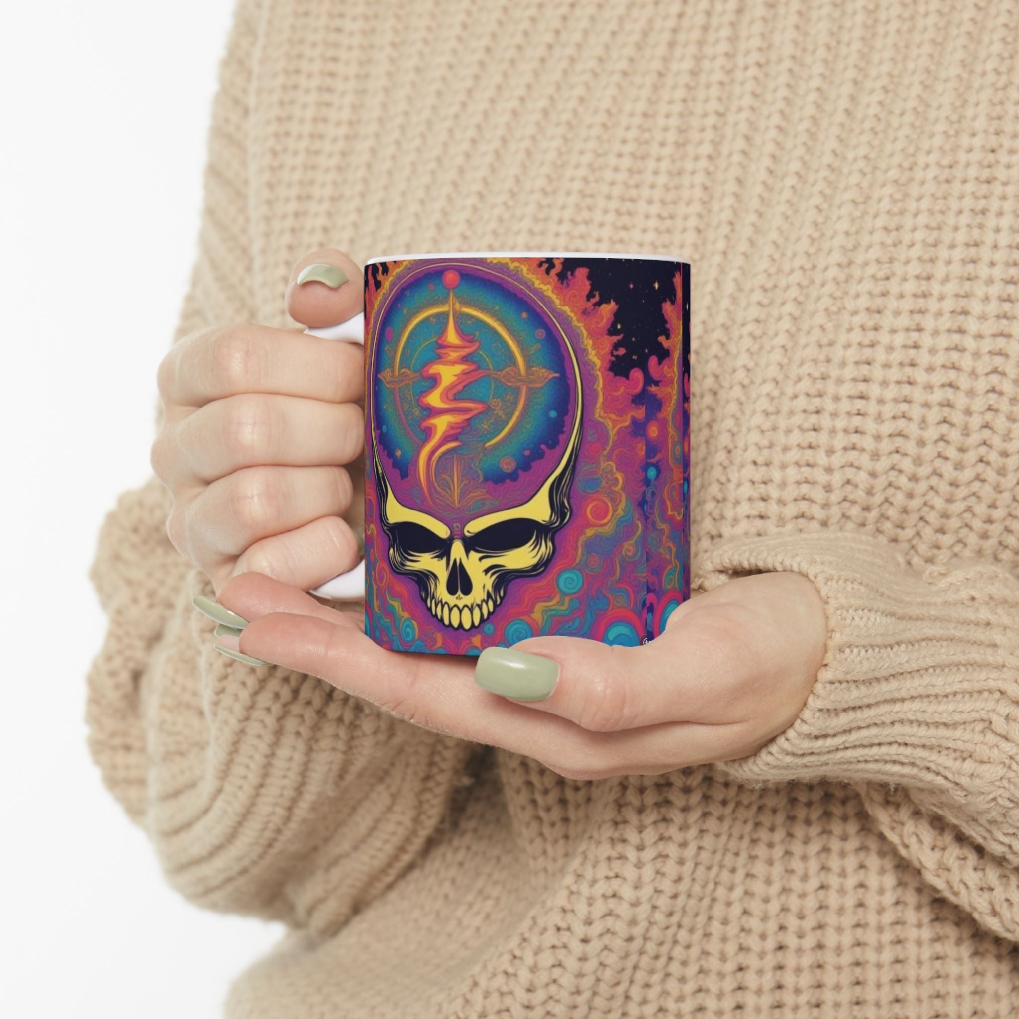 Psychedelic Cosmic Skull Mug | Colorful Trippy Space Design