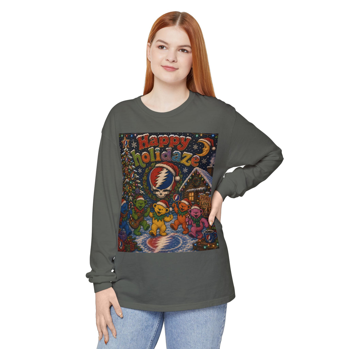 Grateful Dead "Happy Holidaze" Bears Long Sleeve Shirt | Holiday Music Tee, gift for deadhead, ugly christmas shirt