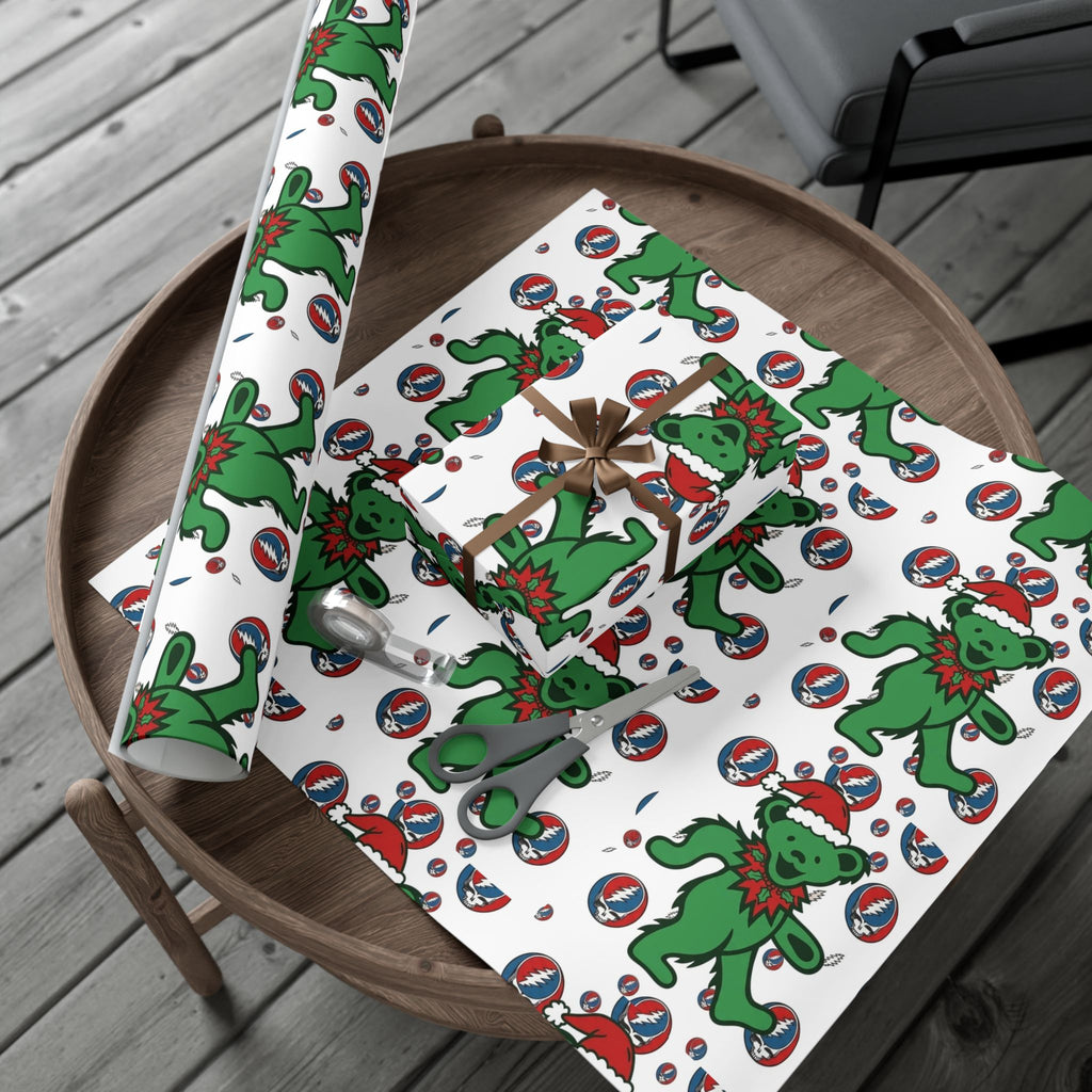 Dancing Bear Santa hat Gift Wrap Paper | Grateful Dead holiday wrapping paper